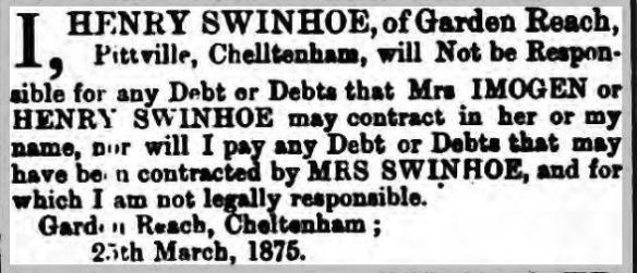 Henry Swinhoe debts